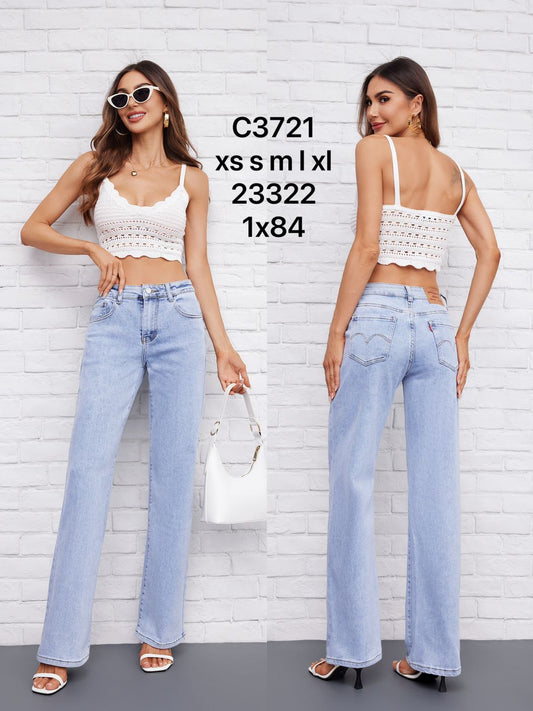 LIGHT BLUE STRAIGHT-LEG MID WAIST JEANS C3721