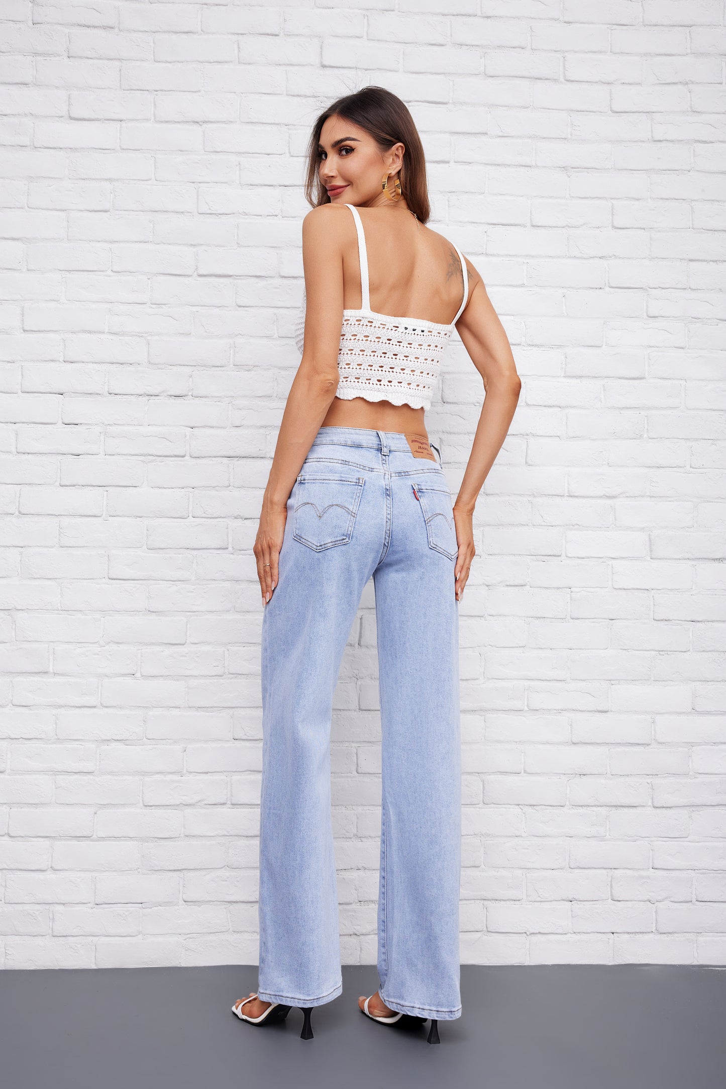 LIGHT BLUE STRAIGHT-LEG MID WAIST JEANS C3721