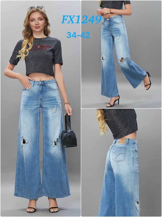 GRADIENT BLUE WIDE-LEG HIGH-WAIST JEANS FX1249