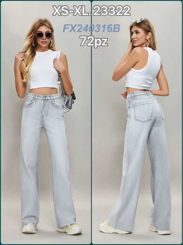 GREY WASHED WIDE-LEG HIGH-WAIST FULL LENGTH JEANS FX240316B