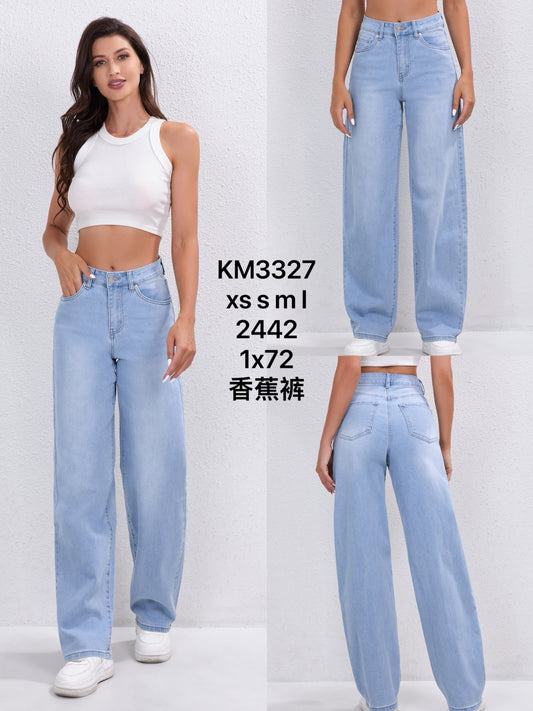 CLASSIC SKY BLUE - WASHED WIDE-LEG JEANS KM3327